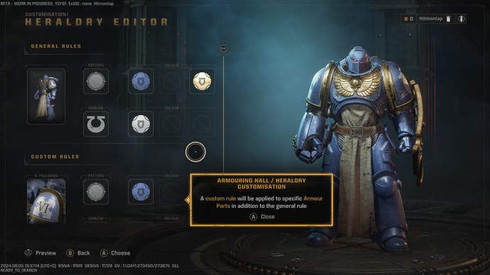 The Heraldry Editor menu in Warhammer 40K: Space Marine 2.